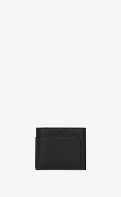 SAINT LAURENT Fragments Small Leather Goods Man fragments east/west wallet in black leather and black shiny trim a_V4
